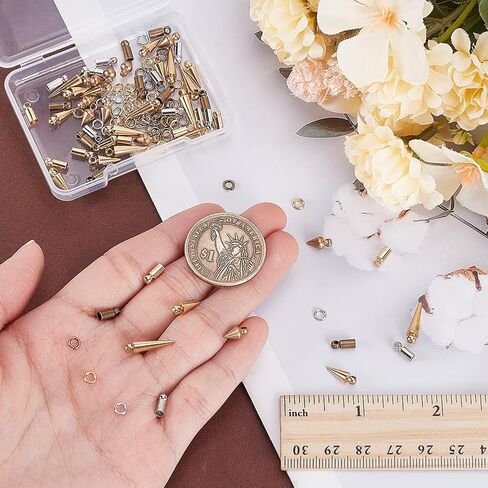 NBEADS 120 Pcs Bolo Tie Findings Kit, Bolo Tie Tips Replacement Kit Bolo Tie Buckle Accessories with 30Pcs Alloy Cord End, 30Pcs Bolo Brass Round Cone Charms with 60Pcs Jump Ring for Bolo Tie Making in Saudi Arabia
