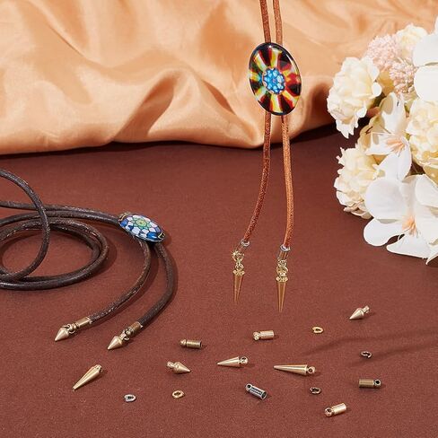 NBEADS 120 Pcs Bolo Tie Findings Kit, Bolo Tie Tips Replacement Kit Bolo Tie Buckle Accessories with 30Pcs Alloy Cord End, 30Pcs Bolo Brass Round Cone Charms with 60Pcs Jump Ring for Bolo Tie Making in Saudi Arabia