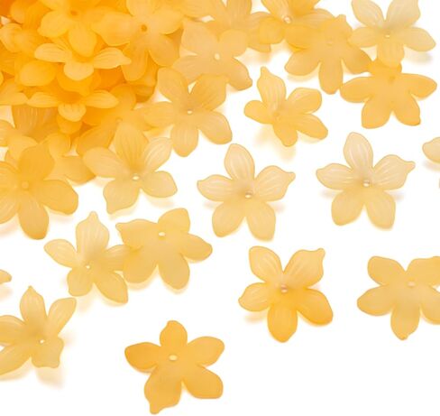 200 Pcs Frosted Acrylic Flower Bead Caps 5-Petal Cute End Caps Floral Loose Spacer Beads for DIY Bracelet Necklace Keychain Lanyard Jewelry Making 20x21.5x4.5mm, Orange in Saudi Arabia