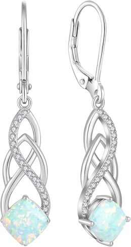 Princess Cut Drop Dangle Earrings 925 Sterling Silver Celtic Knot Leverback Earrings Birthstone Infinity Jewelry Gifts for Women in Saudi Arabia