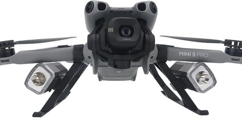 معدات الهبوط مع كشاف ضوئي مزدوج لـ DJI Mini 5 Pro، أرجل تمديد الارتفاع لرحلة ليلية مستقرة وهبوط آمن، التصوير الجوي يملأ الضوء in Kuwait