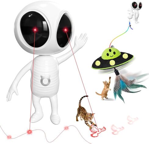 لعبة ليزر للقطط، ألعاب تفاعلية 2 في 1 مع ليزر مزدوج ونبات النعناع البري UFO المتدلي، مسار عشوائي منشط بالحركة الذكية، 4 أوضاع للسرعة، قابلة لإعادة الشحن، تصميم هادئ ومشبك للقطط الداخلية التي تشعر بالملل in Kuwait