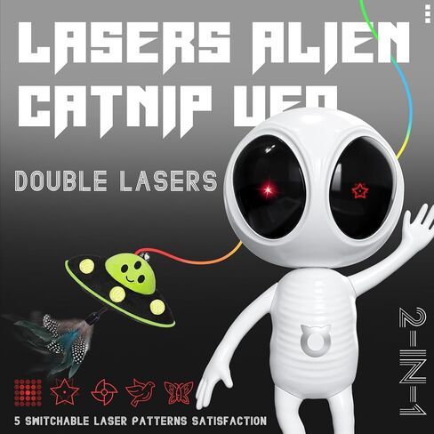 لعبة ليزر للقطط، ألعاب تفاعلية 2 في 1 مع ليزر مزدوج ونبات النعناع البري UFO المتدلي، مسار عشوائي منشط بالحركة الذكية، 4 أوضاع للسرعة، قابلة لإعادة الشحن، تصميم هادئ ومشبك للقطط الداخلية التي تشعر بالملل in Kuwait