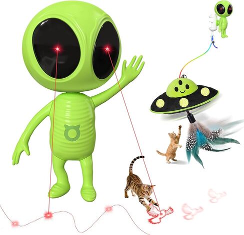 لعبة ليزر للقطط، ألعاب تفاعلية 2 في 1 مع ليزر مزدوج ونبات النعناع البري UFO المتدلي، مسار عشوائي منشط بالحركة الذكية، 4 أوضاع للسرعة، قابلة لإعادة الشحن، تصميم هادئ ومشبك للقطط الداخلية التي تشعر بالملل in Kuwait