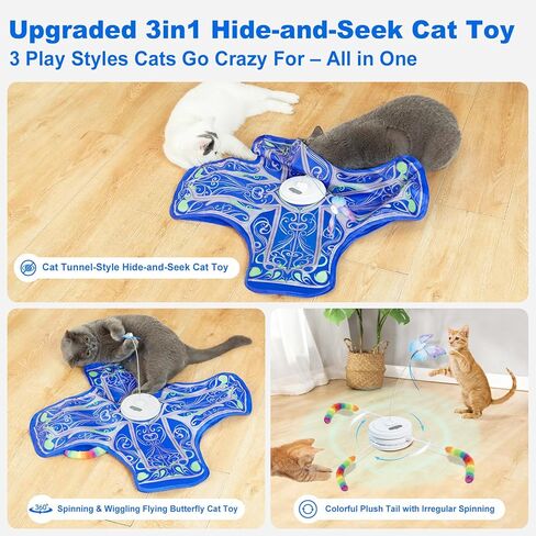 Interactive Cat Toys for Indoor Cats,[Newly Upgraded] Rechargeable Touch Activated Hide and Seek Kitten Toys for Bored Indoor Adult Cats with Fluttering (Blue) in Kuwait