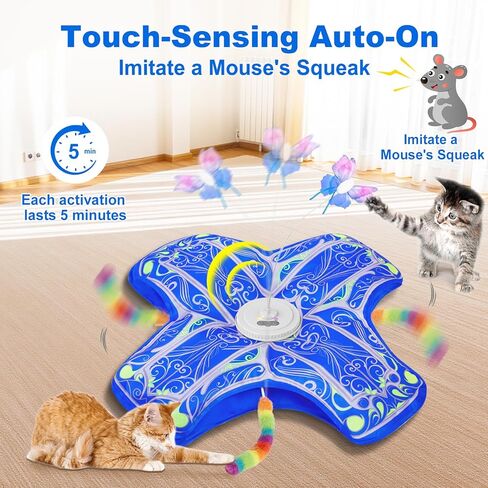 Interactive Cat Toys for Indoor Cats,[Newly Upgraded] Rechargeable Touch Activated Hide and Seek Kitten Toys for Bored Indoor Adult Cats with Fluttering (Blue) in Kuwait