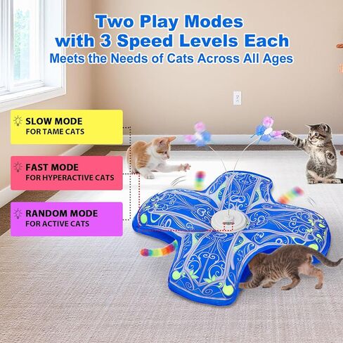 Interactive Cat Toys for Indoor Cats,[Newly Upgraded] Rechargeable Touch Activated Hide and Seek Kitten Toys for Bored Indoor Adult Cats with Fluttering (Blue) in Kuwait