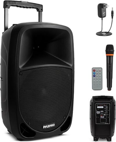 Pyle 1000W Portable Bluetooth PA Speaker - 10'' Karaoke Speaker System with UHF Wireless Microphone, Remote Control & Built-in Rechargeable Battery, MP3/USB/SD, LED Battery Indicator Lights - PSBT105A in Kuwait