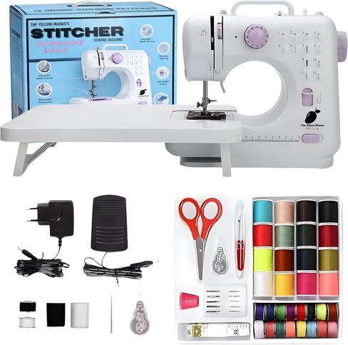Mini Portable Sewing Machine, Basic Sewing Machine with Foot Pedal, Stitching Machine For Children 10pcs Sewing Kit, Dual Threads Electric Tacking Machine for Beginners (With Table + Kit) in Saudi Arabia