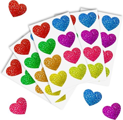 Heart Stickers, Valentines Stickers for Kids, 320Pcs 1.5 inch Large Self Adhesive Colorful Glitter Sticker for Reward Classroom Teacher Envelope Seal Mother Day Birthday Gift Decorative Label Sticker in Saudi Arabia