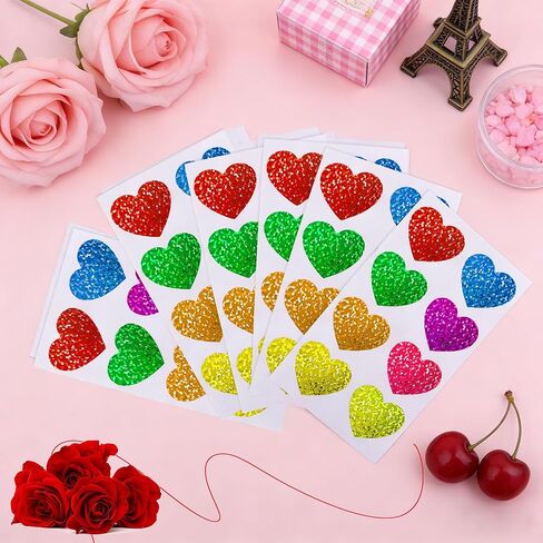 Heart Stickers, Valentines Stickers for Kids, 320Pcs 1.5 inch Large Self Adhesive Colorful Glitter Sticker for Reward Classroom Teacher Envelope Seal Mother Day Birthday Gift Decorative Label Sticker in Saudi Arabia