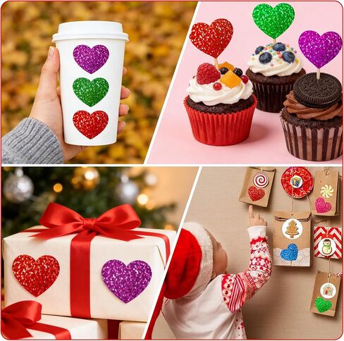 Heart Stickers, Valentines Stickers for Kids, 320Pcs 1.5 inch Large Self Adhesive Colorful Glitter Sticker for Reward Classroom Teacher Envelope Seal Mother Day Birthday Gift Decorative Label Sticker in Saudi Arabia