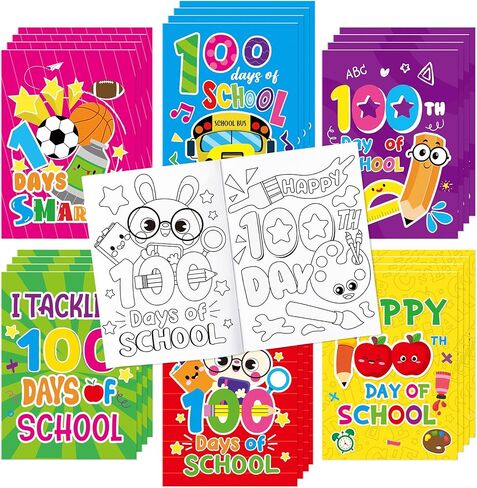 ANGOLIO 24 قطعة 100 يوم من كتب التلوين المدرسية للأطفال، كتب التلوين للأطفال DIY 100 يوم للاحتفال بالفصل الدراسي، لوازم الحفلات، جوائز الألعاب، حشو حقائب الهدايا، مكافآت القراءة in Saudi Arabia