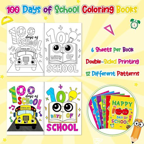 ANGOLIO 24 قطعة 100 يوم من كتب التلوين المدرسية للأطفال، كتب التلوين للأطفال DIY 100 يوم للاحتفال بالفصل الدراسي، لوازم الحفلات، جوائز الألعاب، حشو حقائب الهدايا، مكافآت القراءة in Saudi Arabia