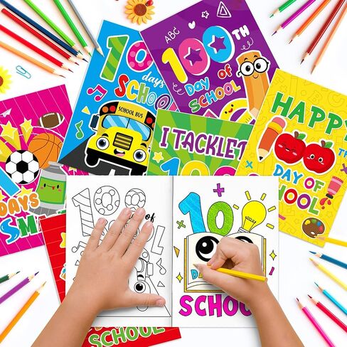 ANGOLIO 24 قطعة 100 يوم من كتب التلوين المدرسية للأطفال، كتب التلوين للأطفال DIY 100 يوم للاحتفال بالفصل الدراسي، لوازم الحفلات، جوائز الألعاب، حشو حقائب الهدايا، مكافآت القراءة in Saudi Arabia