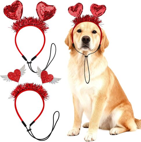 2PCS عيد الحب الكلب عقال الترتر الأحمر عقال القلب، عيد الحب الزي الحيوانات الأليفة إكسسوارات الشعر للكلاب الصغيرة المتوسطة in Kuwait