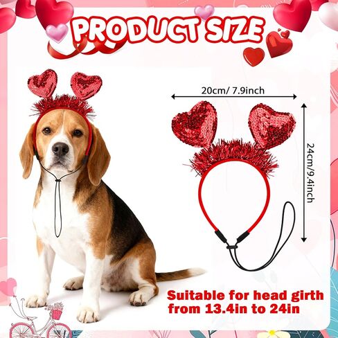2PCS عيد الحب الكلب عقال الترتر الأحمر عقال القلب، عيد الحب الزي الحيوانات الأليفة إكسسوارات الشعر للكلاب الصغيرة المتوسطة in Kuwait