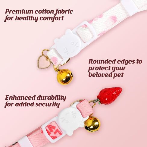 أزياء قطط قطنية مطبوعة بالفراولة مع ياقة قابلة للتعديل مع فيونكة، ملابس قطط للفتيات والقطط، ملابس حيوانات أليفة بيضاء وردية للكلاب والقطط الصغيرة (M) in Kuwait