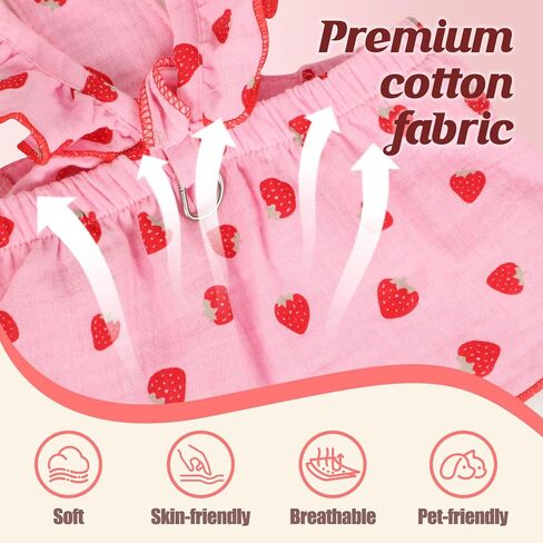 أزياء قطط قطنية مطبوعة بالفراولة مع ياقة قابلة للتعديل مع فيونكة، ملابس قطط للفتيات والقطط، ملابس حيوانات أليفة بيضاء وردية للكلاب والقطط الصغيرة (M) in Kuwait