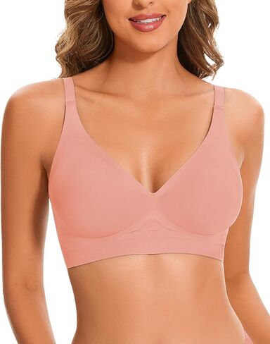 حمالة صدر لاسلكية من WOWENY للنساء مريحة ومضلعة بدون خياطة وفتحة رقبة على شكل حرف v ومبطنة وقابلة للتعديل للاستخدام اليومي in Kuwait