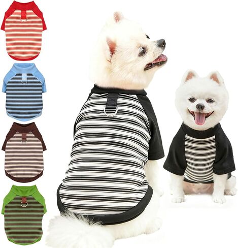 تي شيرت من الصوف للكلاب مع حلقة مقود خفيفة الوزن وقابلة للتمدد ملابس للكلاب مخططة وأكمام قصيرة سترة للحيوانات الأليفة قمصان ناعمة للكلاب الصغيرة تشيهواهوا ودشهند ويوركي (أزرق، كبير) in Kuwait