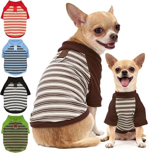 Fleece Dog T-Shirt with Leash Ring Lightweight Stretchy Dogs Clothes Striped Short Sleeves Pet Sweatshirt Soft Dog Shirts for Small Dogs Chihuahua, Dachshund, Yorkie（Blue,Large） in Kuwait