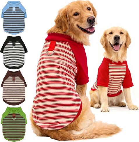 Fleece Dog T-Shirt with Leash Ring Lightweight Stretchy Dogs Clothes Striped Short Sleeves Pet Sweatshirt Soft Dog Shirts for Small Dogs Chihuahua, Dachshund, Yorkie（Blue,Large） in Kuwait