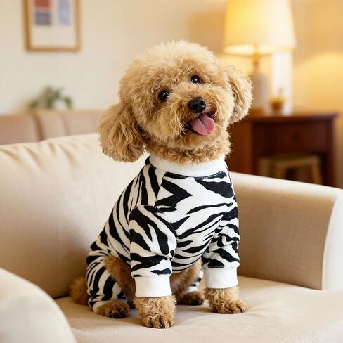 Pet Fashion Zebra Print Dog Jumpsuit Full Body Coverage Four Legged Outfit with White Trim for Small to Medium Dogs Black S in Saudi Arabia