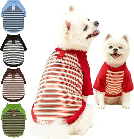 Fleece Dog T-Shirt with Leash Ring Lightweight Stretchy Dogs Clothes Striped Short Sleeves Pet Sweatshirt Soft Dog Shirts for Small Dogs Chihuahua, Dachshund, Yorkie（Blue,Large） in Kuwait