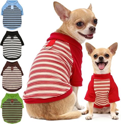 Fleece Dog T-Shirt with Leash Ring Lightweight Stretchy Dogs Clothes Striped Short Sleeves Pet Sweatshirt Soft Dog Shirts for Small Dogs Chihuahua, Dachshund, Yorkie（Blue,Large） in Kuwait