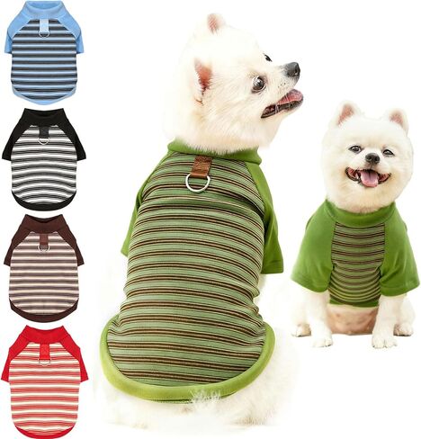 Fleece Dog T-Shirt with Leash Ring Lightweight Stretchy Dogs Clothes Striped Short Sleeves Pet Sweatshirt Soft Dog Shirts for Small Dogs Chihuahua, Dachshund, Yorkie（Blue,Large） in Kuwait
