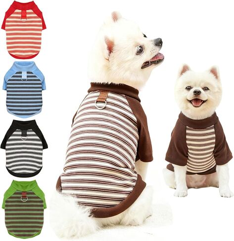 Fleece Dog T-Shirt with Leash Ring Lightweight Stretchy Dogs Clothes Striped Short Sleeves Pet Sweatshirt Soft Dog Shirts for Small Dogs Chihuahua, Dachshund, Yorkie（Blue,Large） in Kuwait