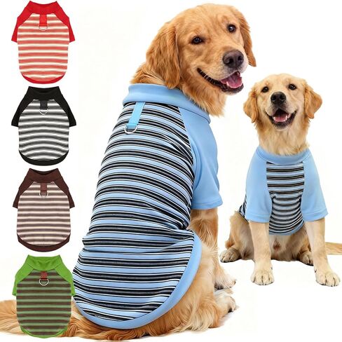 Fleece Dog T-Shirt with Leash Ring Lightweight Stretchy Dogs Clothes Striped Short Sleeves Pet Sweatshirt Soft Dog Shirts for Small Dogs Chihuahua, Dachshund, Yorkie（Blue,Large） in Kuwait