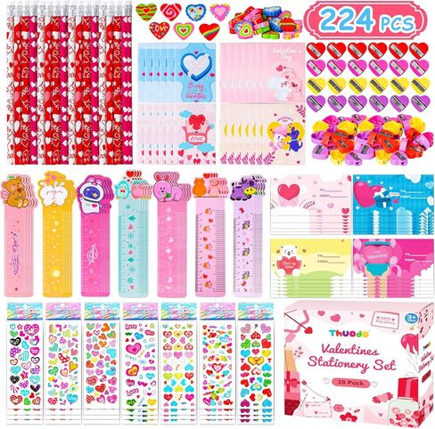 28 Pack Valentines Day Stationery Set for Kids Valentines Day Gift Card School Classroom Exchange Gifts Party Favors Supplies in Saudi Arabia