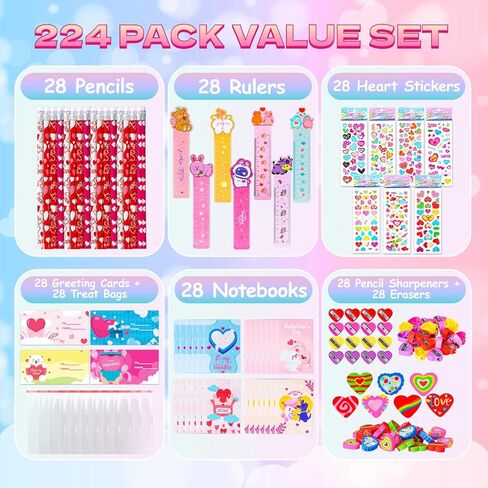 28 Pack Valentines Day Stationery Set for Kids Valentines Day Gift Card School Classroom Exchange Gifts Party Favors Supplies in Saudi Arabia