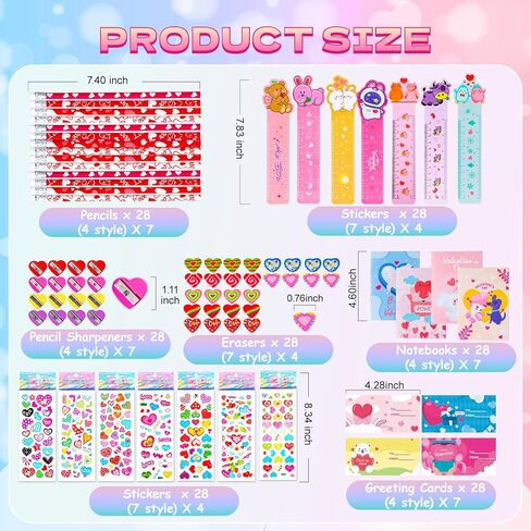28 Pack Valentines Day Stationery Set for Kids Valentines Day Gift Card School Classroom Exchange Gifts Party Favors Supplies in Saudi Arabia