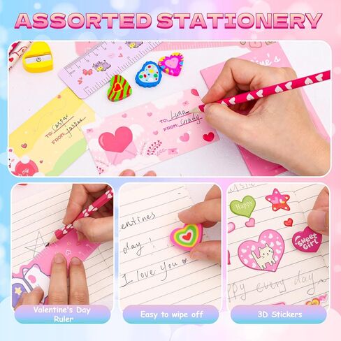 28 Pack Valentines Day Stationery Set for Kids Valentines Day Gift Card School Classroom Exchange Gifts Party Favors Supplies in Saudi Arabia