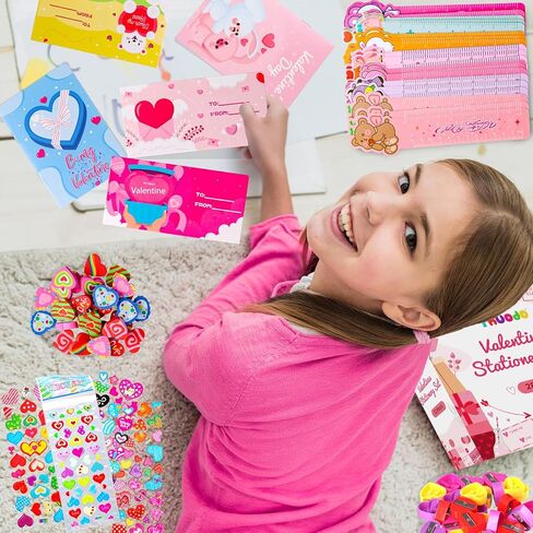 28 Pack Valentines Day Stationery Set for Kids Valentines Day Gift Card School Classroom Exchange Gifts Party Favors Supplies in Saudi Arabia