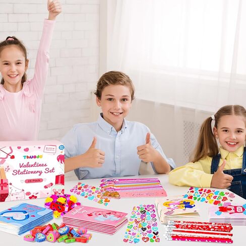 28 Pack Valentines Day Stationery Set for Kids Valentines Day Gift Card School Classroom Exchange Gifts Party Favors Supplies in Saudi Arabia