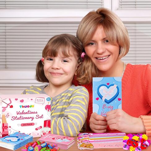 28 Pack Valentines Day Stationery Set for Kids Valentines Day Gift Card School Classroom Exchange Gifts Party Favors Supplies in Saudi Arabia