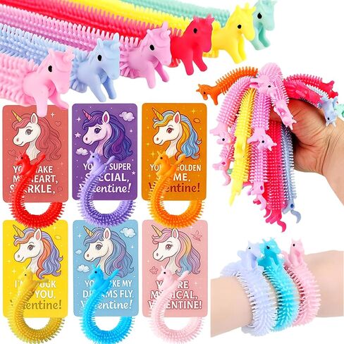 36Pcs Valentine's Day Gift Cards with Unicorn Stretchy Strings Toys,Sensory Fidget Stretch Toys Bulk for Kids,Anti-Anxiety Autism Toy,School Classroom Exchange Prizes,Valentine Party Favors in Saudi Arabia