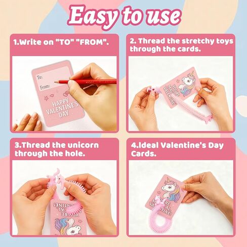 36Pcs Valentine's Day Gift Cards with Unicorn Stretchy Strings Toys,Sensory Fidget Stretch Toys Bulk for Kids,Anti-Anxiety Autism Toy,School Classroom Exchange Prizes,Valentine Party Favors in Saudi Arabia
