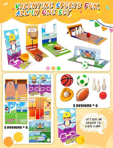 30 Pcs Valentines Cards for Kids with Sports Ball Erasers, 5 Design Valentine Sports Erasers with Valentines Cards, Kids Valentines Classroom Exchange Prizes Party Favor, Boys Valentines Gift in Saudi Arabia