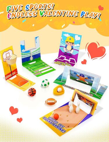 30 Pcs Valentines Cards for Kids with Sports Ball Erasers, 5 Design Valentine Sports Erasers with Valentines Cards, Kids Valentines Classroom Exchange Prizes Party Favor, Boys Valentines Gift in Saudi Arabia