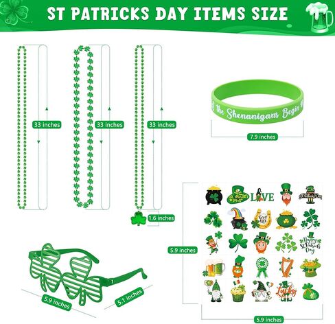 140PCS St Patricks Day Accessories, St. Patrick's Day Glasses Bracelets Tattoos Beads, Irish Glasses Bracelets Tattoos Beads Stuff Bulk, Shamrock Saint Patricks Parade Throw Party Favor Decorations in Saudi Arabia