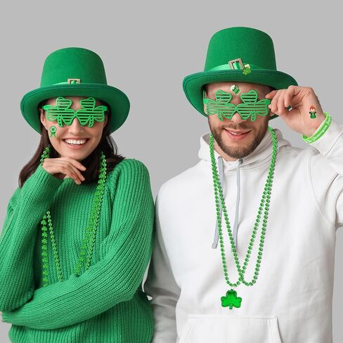 140PCS St Patricks Day Accessories, St. Patrick's Day Glasses Bracelets Tattoos Beads, Irish Glasses Bracelets Tattoos Beads Stuff Bulk, Shamrock Saint Patricks Parade Throw Party Favor Decorations in Saudi Arabia