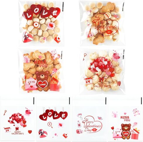 Valentine Treat Bags, 150 PCS Valentines Cellophane Treat Bags, Valentines Goodie Bag, Self-Sealing Plastic Clear Candy Cookie Gift Ziplock Bag for Valentine's Day Holiday Party Favor Supplies in Saudi Arabia