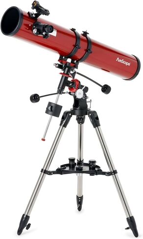 AmScope Reflector EQ Telescope with Equatorial Mount, 114mm Aperture, 900mm Focal Length, Stainless Steel Tripod and Red Dot Finder in Saudi Arabia