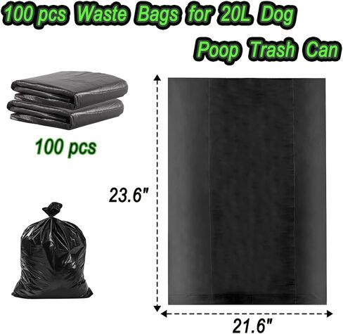 100 كيس براز للكلاب بحجم 23.6 × 21.6 بوصة لسلة قمامة براز الكلاب بسعة 20 لتر، باللون الأسود in Kuwait