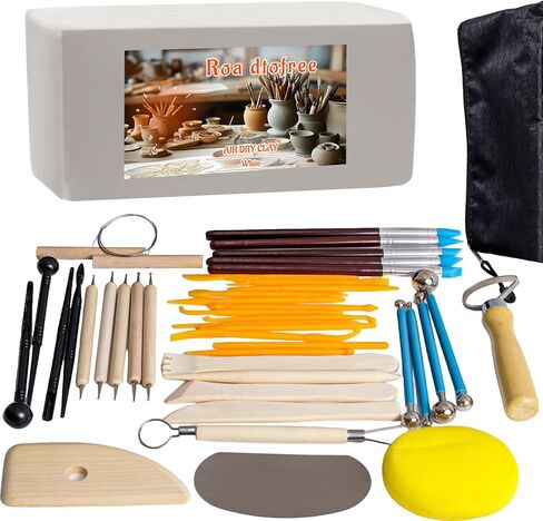 Air Dry Clay Kit 10 LBs + 42 Pcs Pottery Tools - Non-Toxic Organic Clay for Sculpting, Hand Modeling & Throwing, for Art Classes Ceramics Workshops (White) in Saudi Arabia